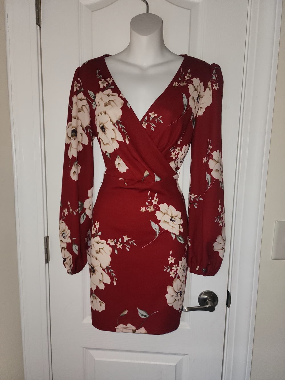 Floral Wrap-Front Red Bodycon Dress
